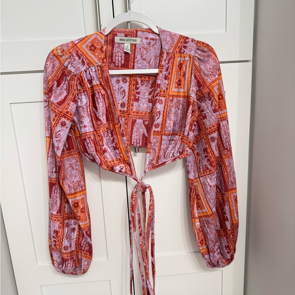 Urban Outfitters Red and Pink Patterned Wrap Around Blouse